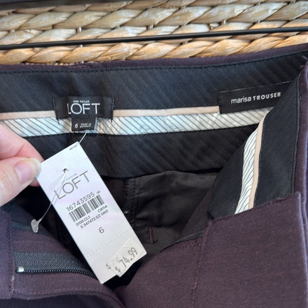 NWT Ann Taylor Loft Marisa Burgundy Mid-Rise Career Woven Dress Pant Trouser, 6 - Picture 8 of 9